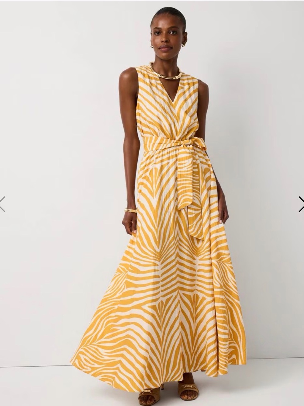White House Black Market Yellow Zebra-Stripe Maxi Dress with Tie Waist